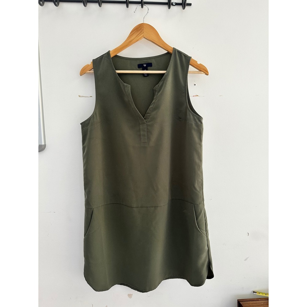 Gap Olive Green Sleeveless Drop Waist V-Neck Pocket Mini Dress Small